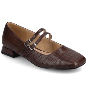 Journee Gredah Double Buckle Mary Jane  Flats Brown Croc Print Size 8.5